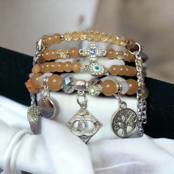 Brown CC Crystal Charmed Bracelets Set - Picture 2 of 7